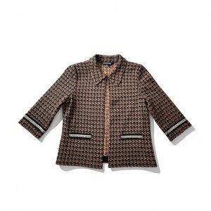 Ming Wang M Gold Links Shiny Tweed Cardigan Sweater Jacket Old Money Office Core